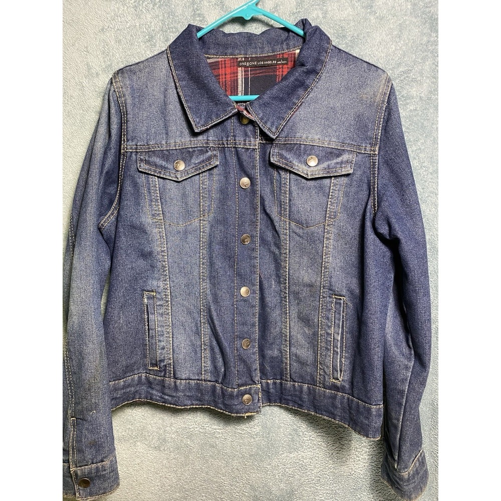 Insulated Dark Wash Vintage One5One Womens Denim‎ Jacket Cotton L Blue